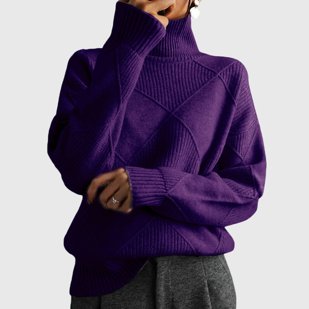 Women's Sweater with Geometric Pattern and Turtleneck – Soft-Knit Cozy Design in Rose 11