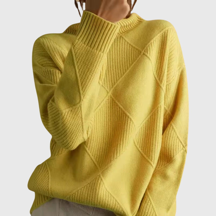 Women's Sweater with Geometric Pattern and Turtleneck – Soft-Knit Cozy Design in Rose 12