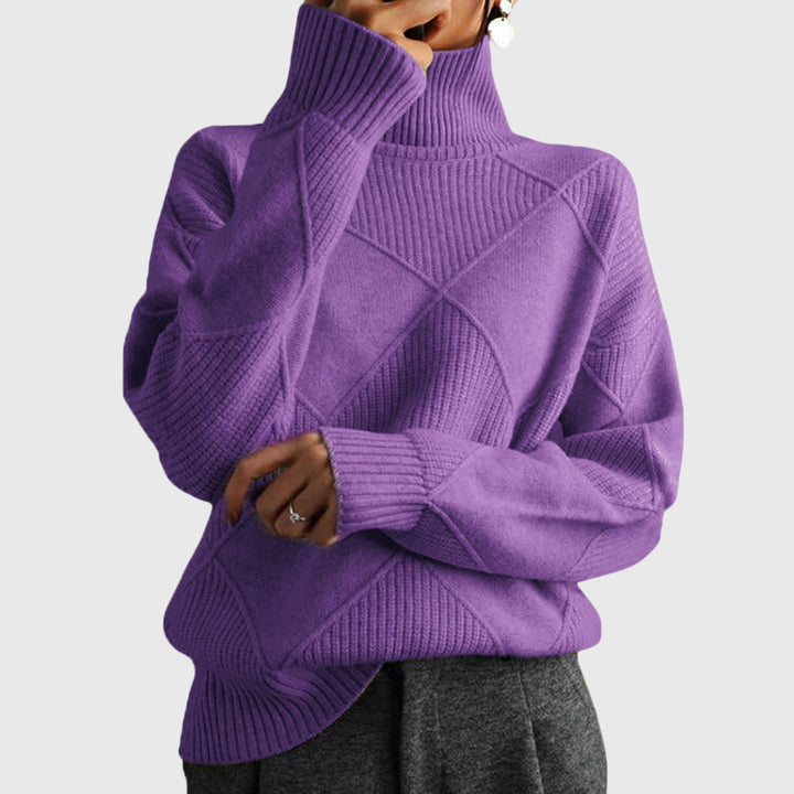 Women's Sweater with Geometric Pattern and Turtleneck – Soft-Knit Cozy Design in Rose 3