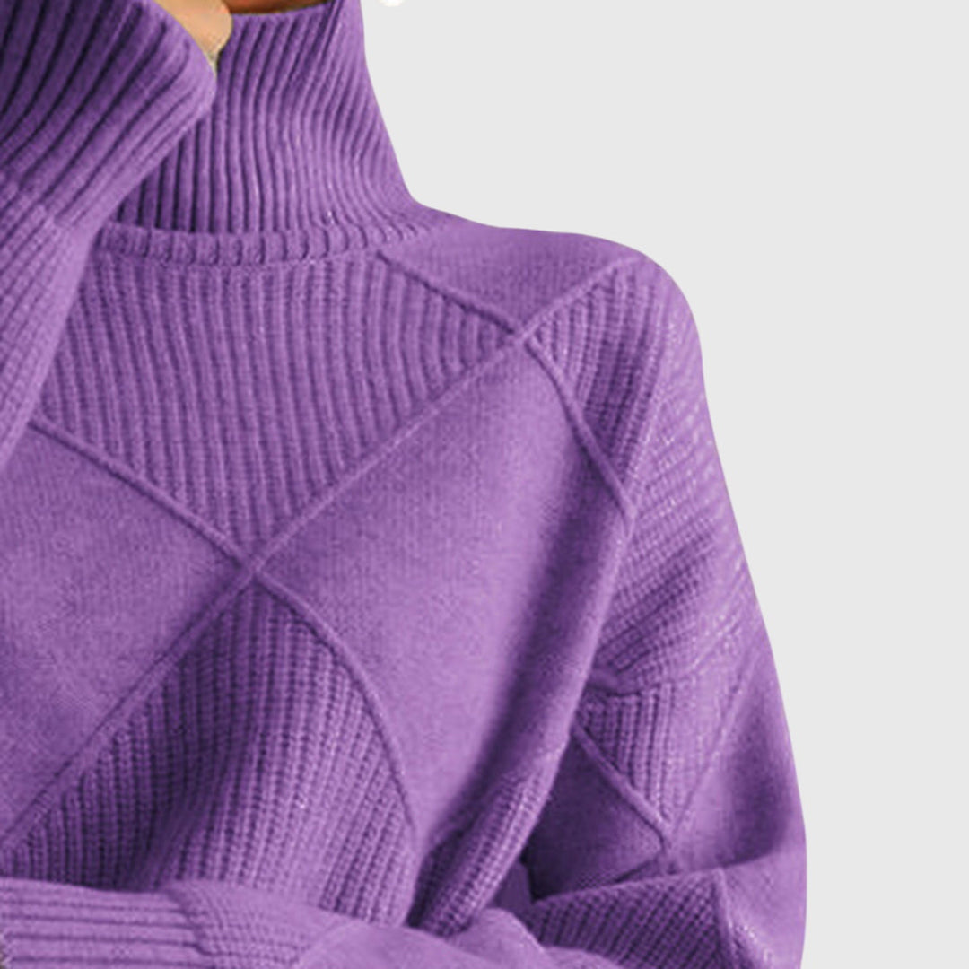 Women's Sweater with Geometric Pattern and Turtleneck – Soft-Knit Cozy Design in Rose 4