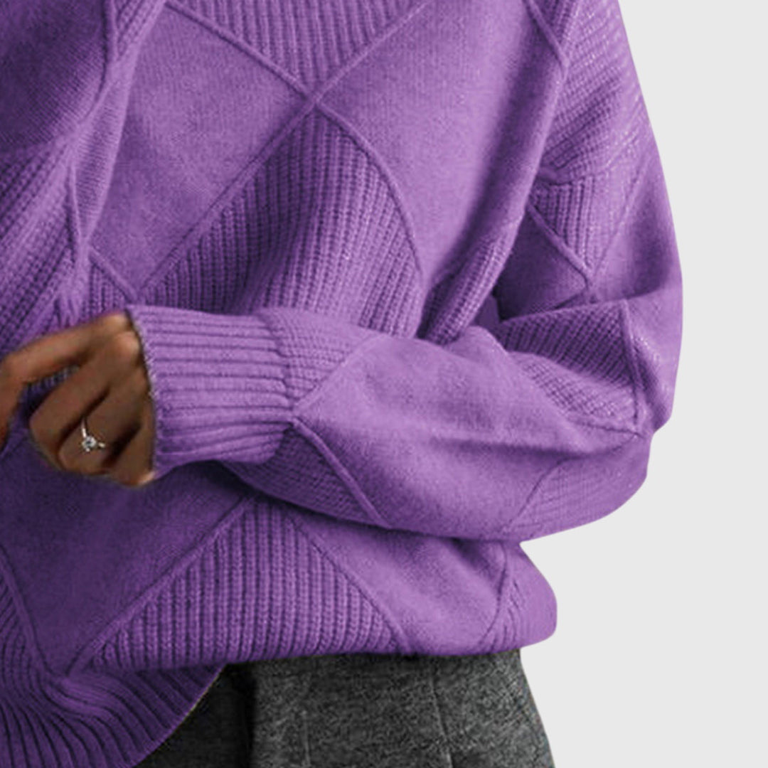 Women's Sweater with Geometric Pattern and Turtleneck – Soft-Knit Cozy Design in Rose 5