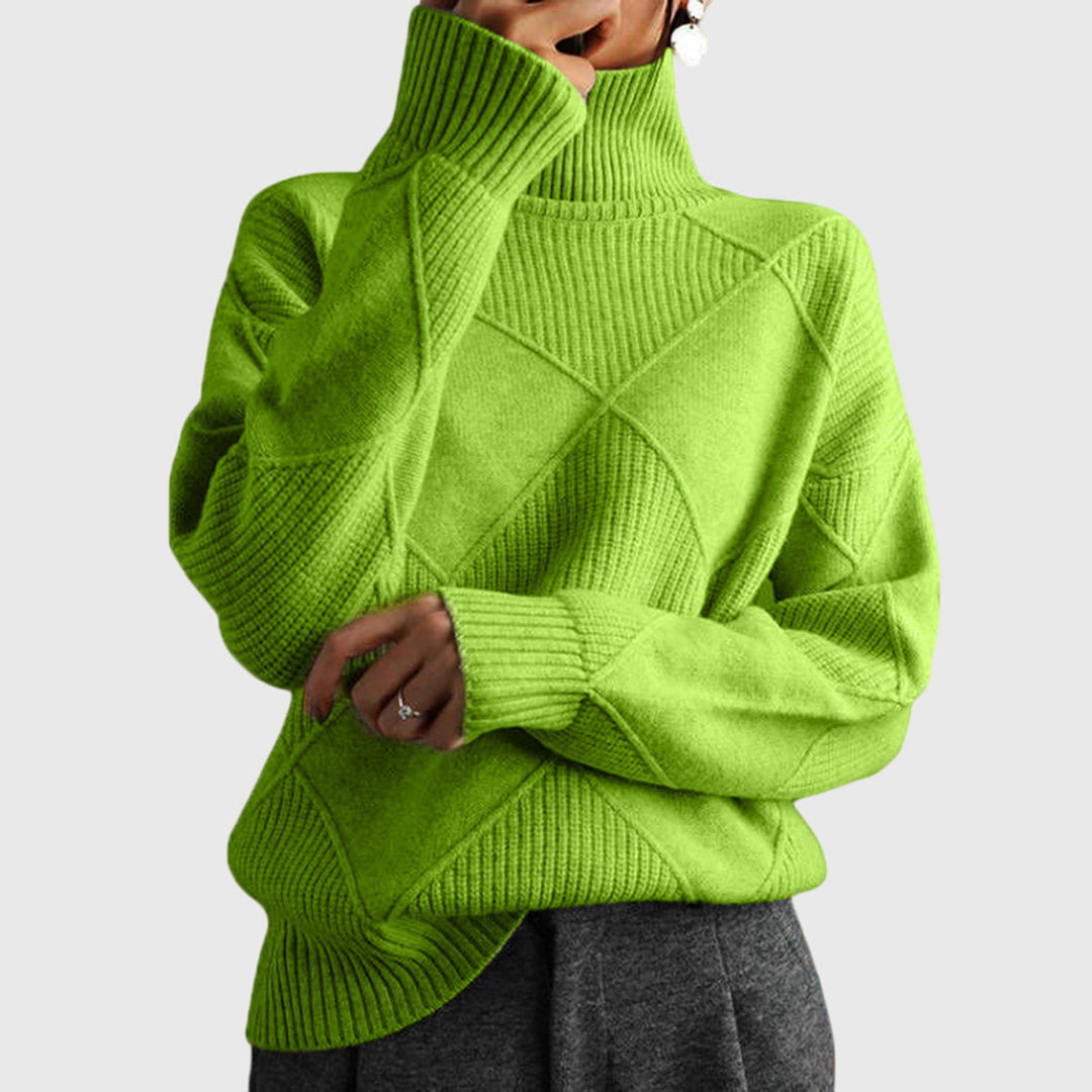 Women's Sweater with Geometric Pattern and Turtleneck – Soft-Knit Cozy Design in Rose 6