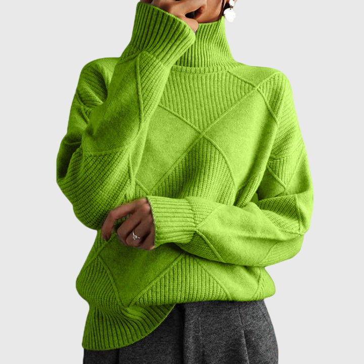 Women's Sweater with Geometric Pattern and Turtleneck – Soft-Knit Cozy Design in Rose 6