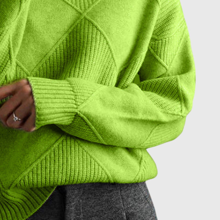Women's Sweater with Geometric Pattern and Turtleneck – Soft-Knit Cozy Design in Rose 7