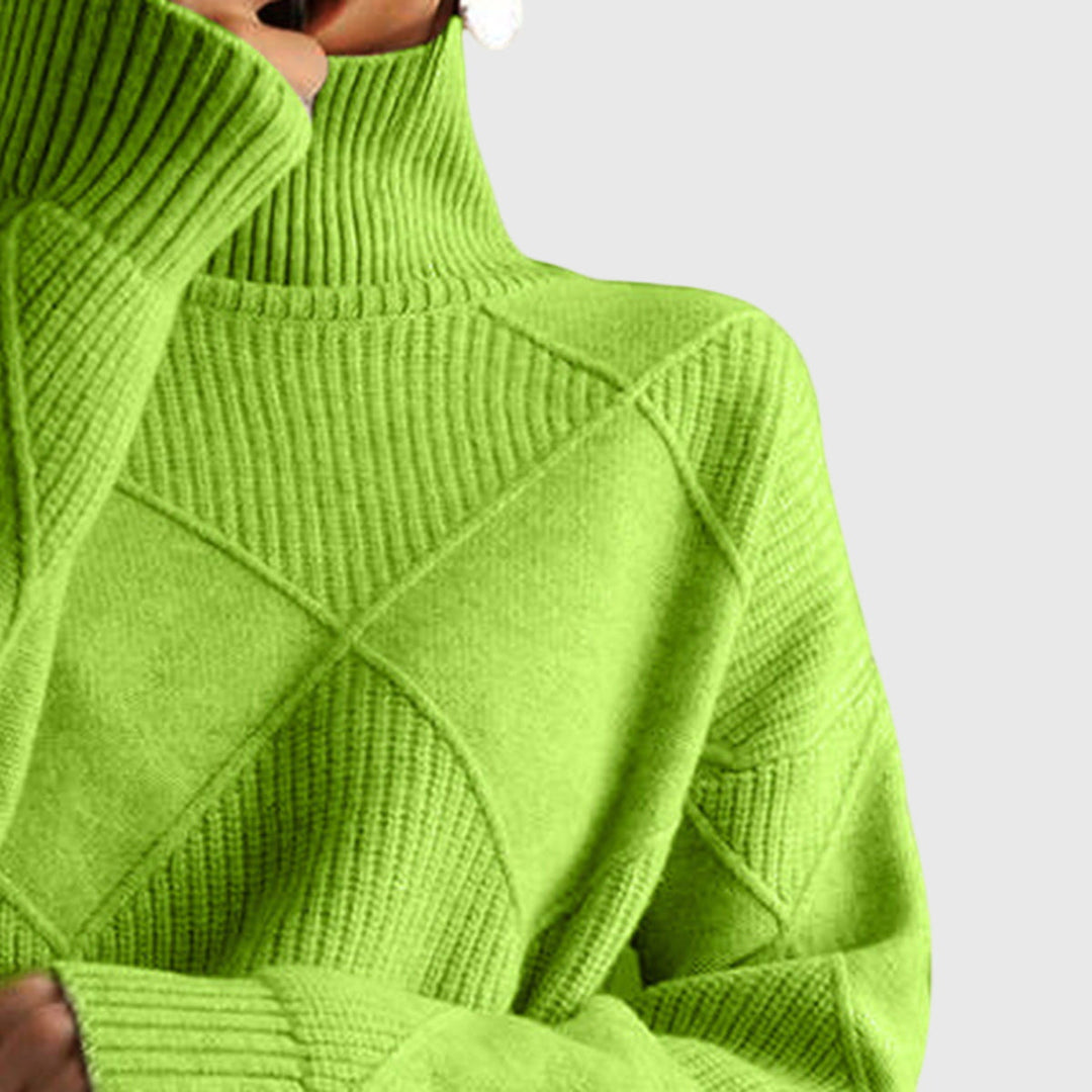 Women's Sweater with Geometric Pattern and Turtleneck – Soft-Knit Cozy Design in Rose 8
