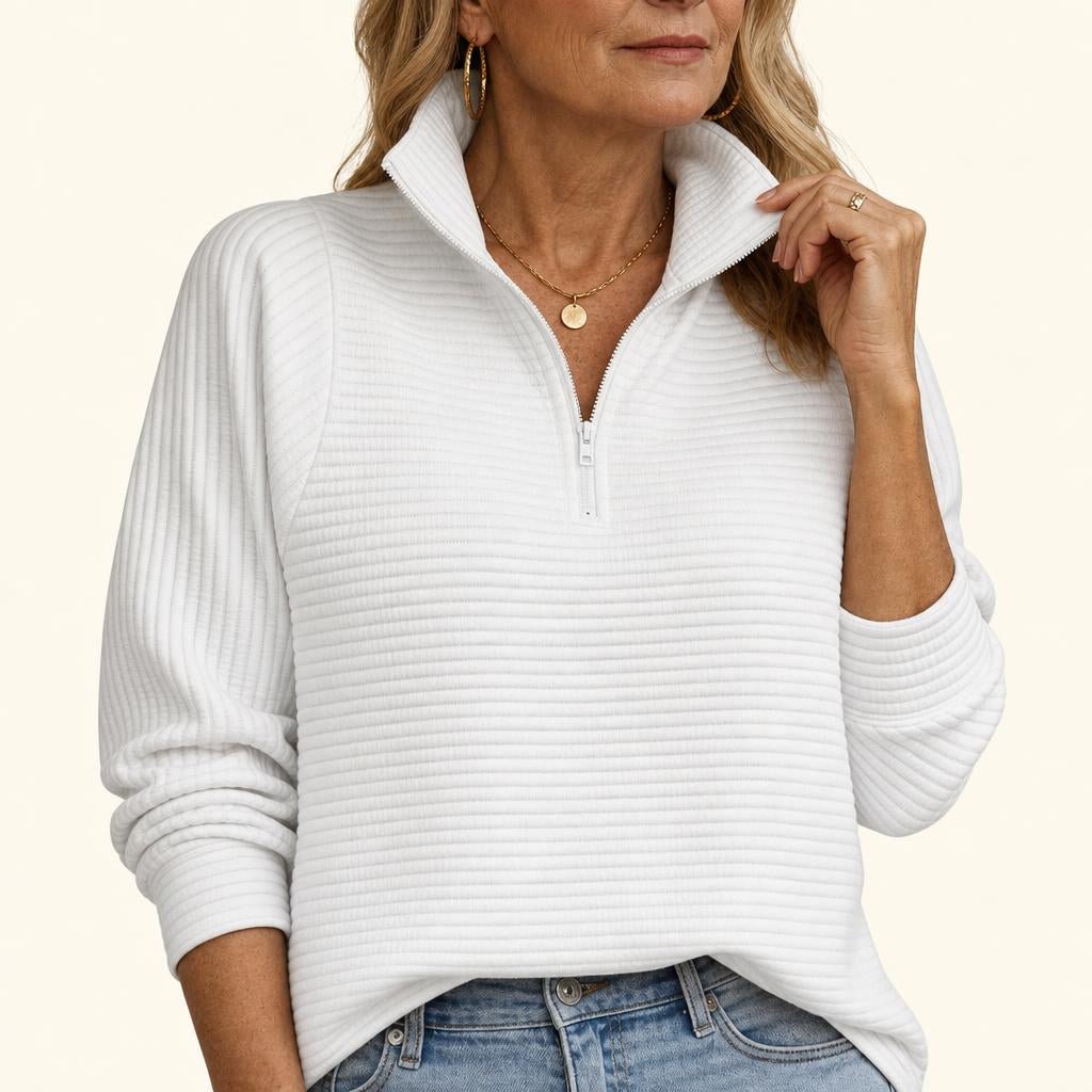 Women's Sweater with Half-Zip and Balloon Sleeves – Relaxed Fit Knit Funnel Neck Top 0