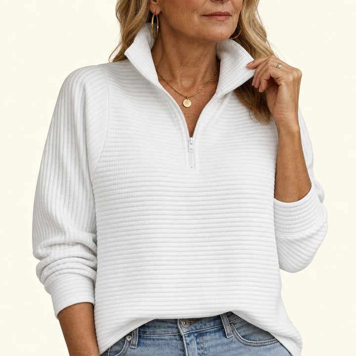 Women's Sweater with Half-Zip and Balloon Sleeves – Relaxed Fit Knit Funnel Neck Top 0