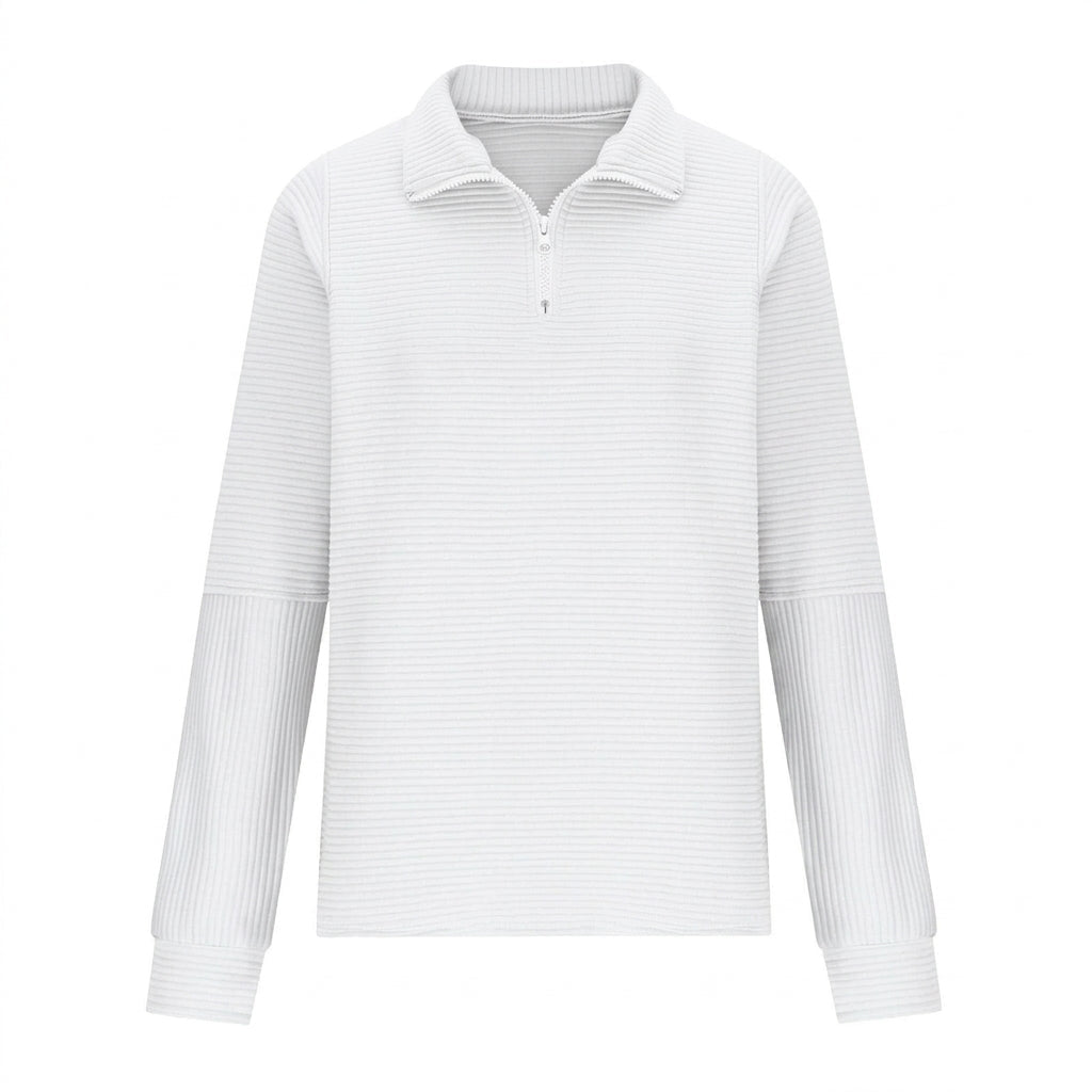 Women's Sweater with Half-Zip and Balloon Sleeves – Relaxed Fit Knit Funnel Neck Top 4