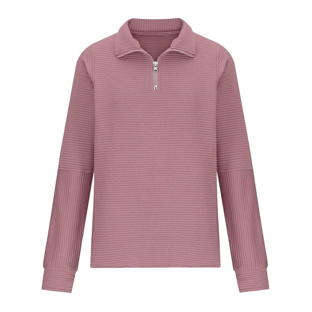 Women's Sweater with Half-Zip and Balloon Sleeves – Relaxed Fit Knit Funnel Neck Top 5