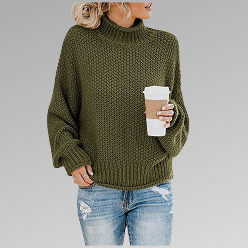 Women's Sweater with High-Neck Design and Draped Fit – Soft Cozy Knit in Orange 1