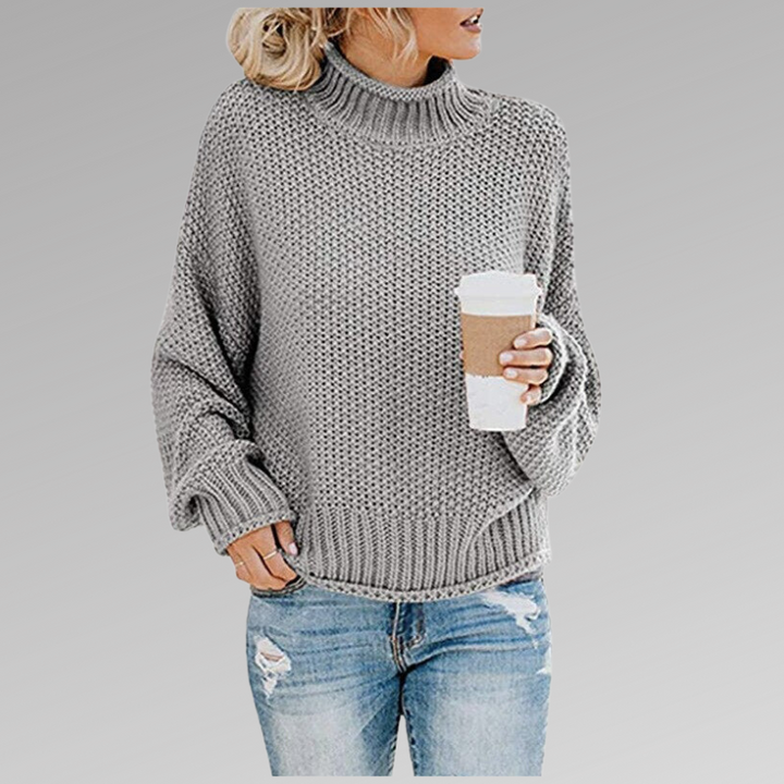 Women's Sweater with High-Neck Design and Draped Fit – Soft Cozy Knit in Orange 4
