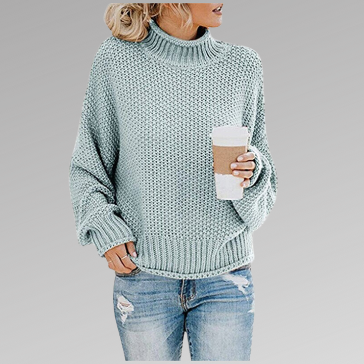 Women's Sweater with High-Neck Design and Draped Fit – Soft Cozy Knit in Orange 5