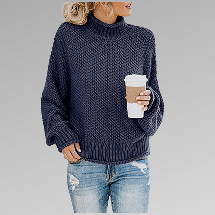 Women's Sweater with High-Neck Design and Draped Fit – Soft Cozy Knit in Orange 6