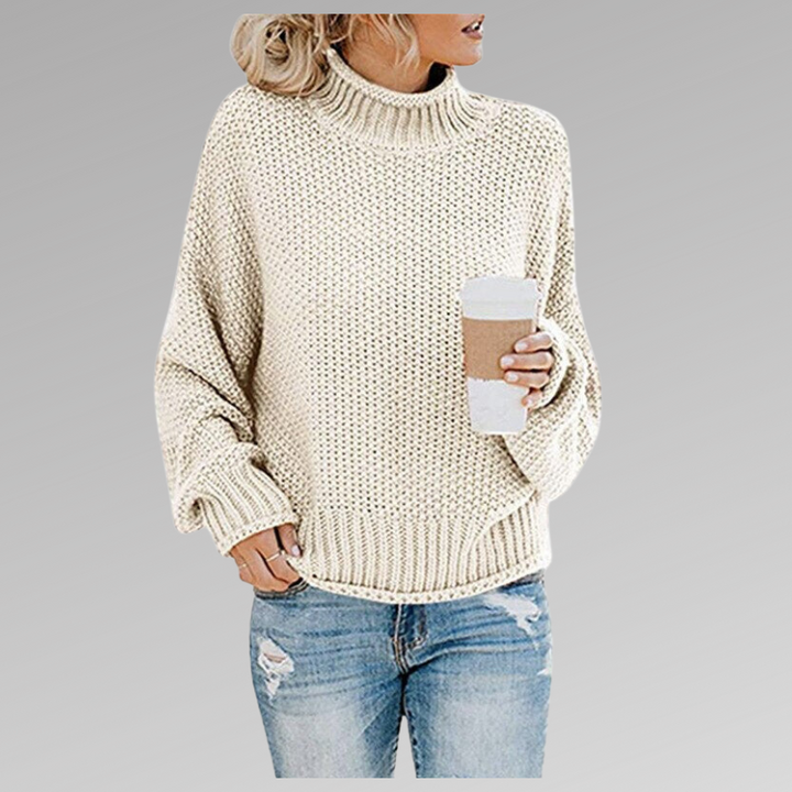 Women's Sweater with High-Neck Design and Draped Fit – Soft Cozy Knit in Orange 7