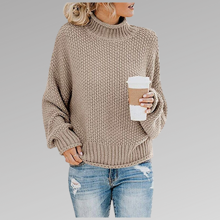 Women's Sweater with High-Neck Design and Draped Fit – Soft Cozy Knit in Orange 8