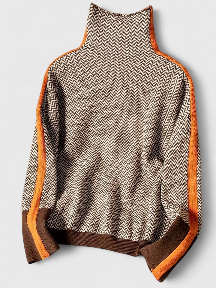 Women's Sweater with High Neck Design and Bold Stripes – Cozy Knit for Everyday Wear 0