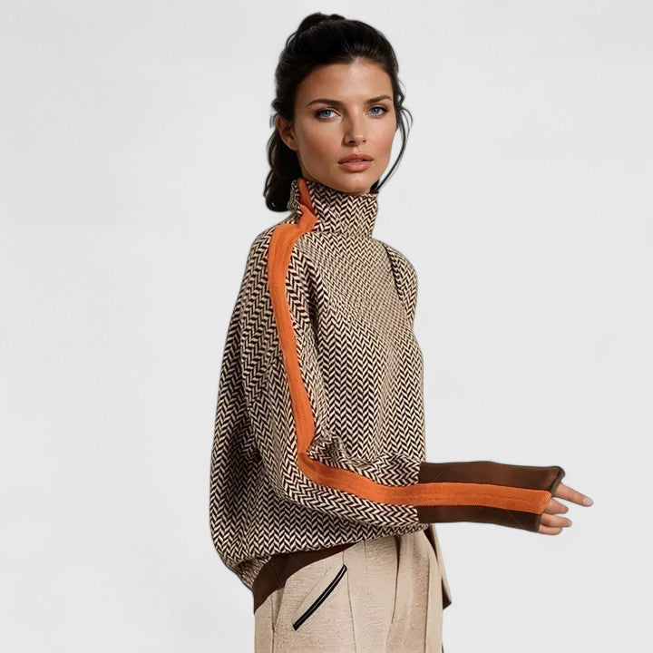 Women's Sweater with High Neck Design and Bold Stripes – Cozy Knit for Everyday Wear 1
