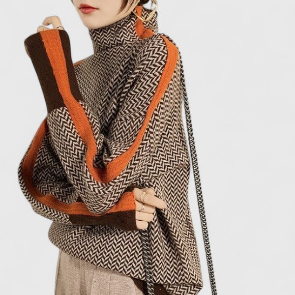 Women's Sweater with High Neck Design and Bold Stripes – Cozy Knit for Everyday Wear 2