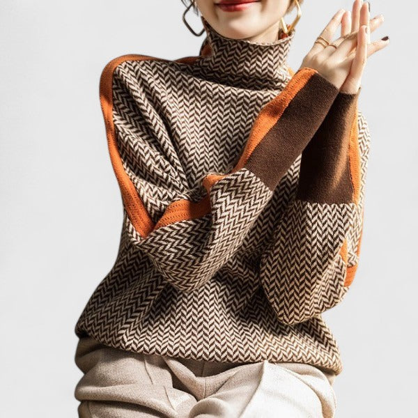 Women's Sweater with High Neck Design and Bold Stripes – Cozy Knit for Everyday Wear 3