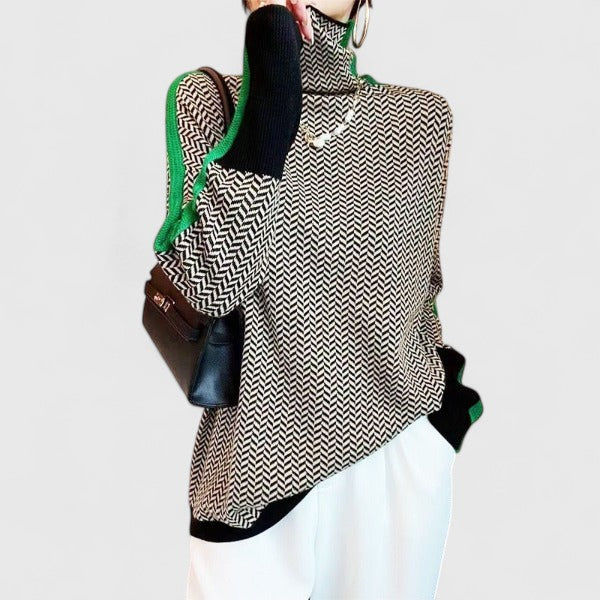 Women's Sweater with High Neck Design and Bold Stripes – Cozy Knit for Everyday Wear 4