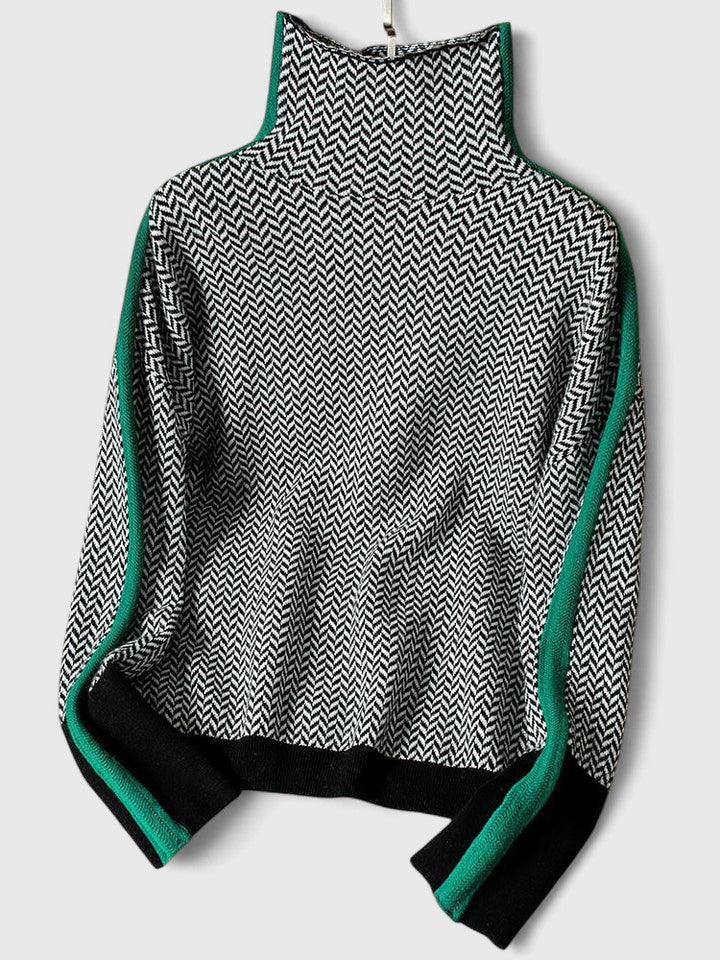 Women's Sweater with High Neck Design and Bold Stripes – Cozy Knit for Everyday Wear 5