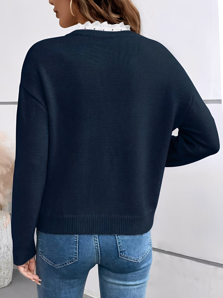 Women's Sweater with Lace Detail and Classic Cut – Elegant Comfortable Knit for Everyday Wear 2