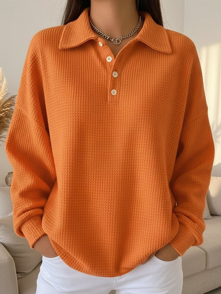 Women's Sweater with Polo Collar and Stretch Knit – Elegant Soft Knit for Casual and Office Wear 1