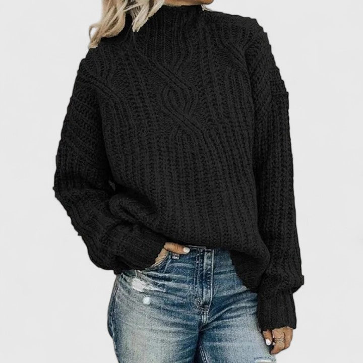 Women's Sweater with Relaxed Fit and Classic Cable Knit Design – Cozy Green Knitwear for Transitional Weather 1