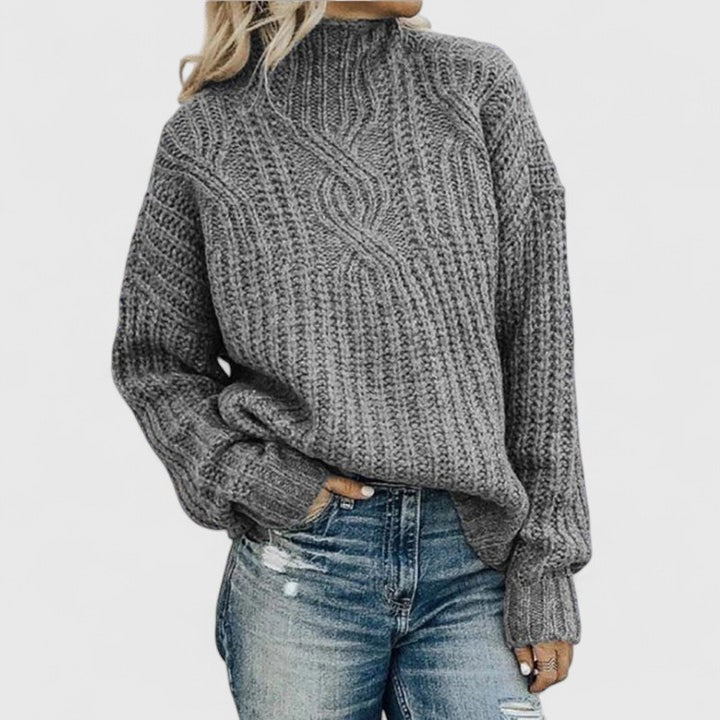 Women's Sweater with Relaxed Fit and Classic Cable Knit Design – Cozy Green Knitwear for Transitional Weather 2