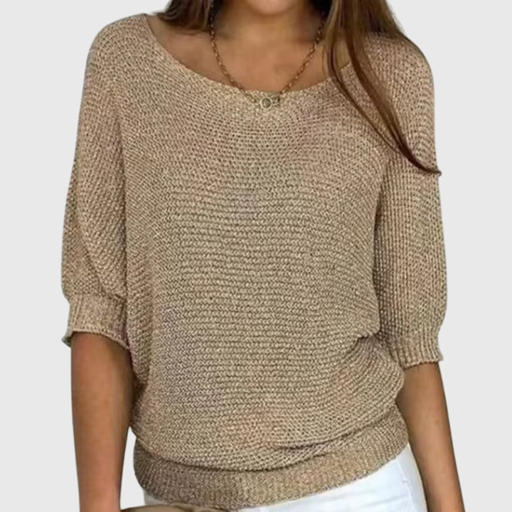 Women's Sweater with Relaxed Fit and Soft Smooth Texture – Chic Versatile Design in Beige 0