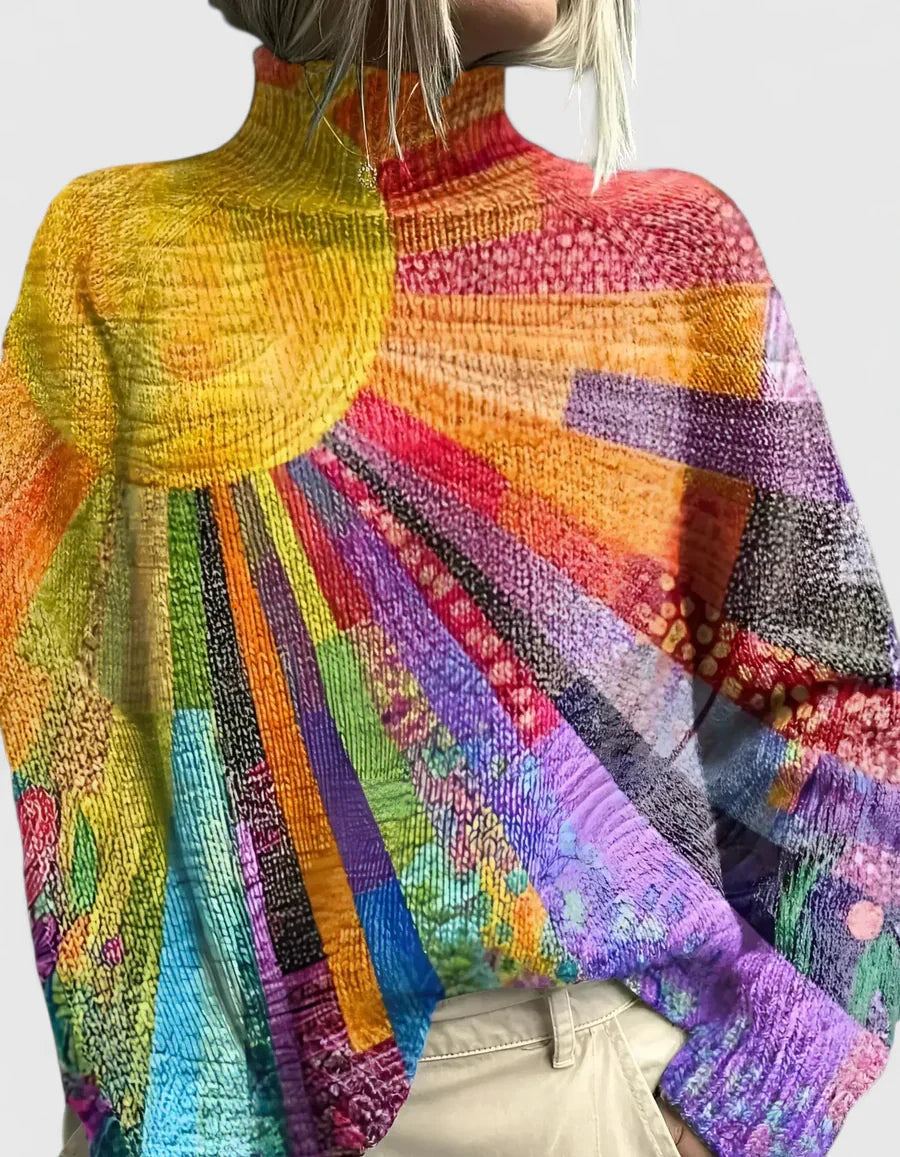 Women's Sweater with Relaxed Turtleneck and Loose Fit – Multicolored Soft and Breathable Design 0