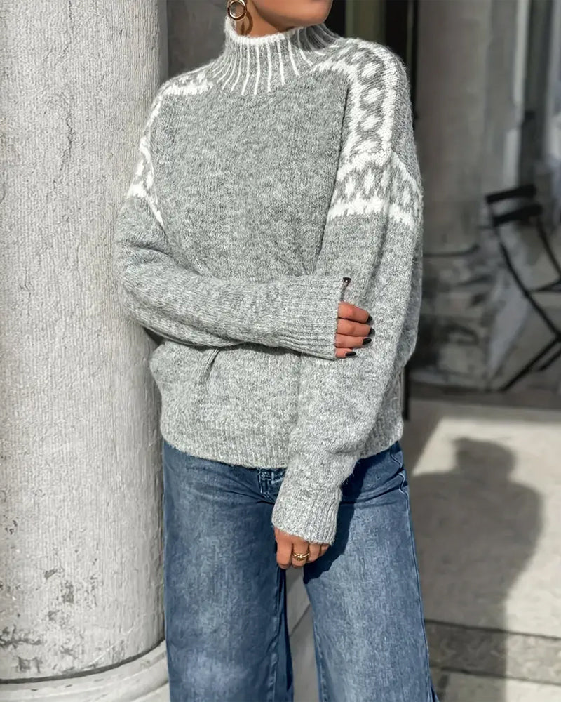Women's Sweater with Soft Brushed Interior – Double-Knit Waffle Fabric, Relaxed Elegant Fit, Gray 6