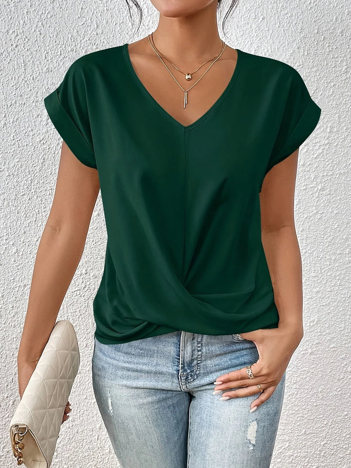 Women's T-Shirt featuring a flattering sweetheart neckline, made from soft stretch fabric, designed for casual wear with short sleeves. 6
