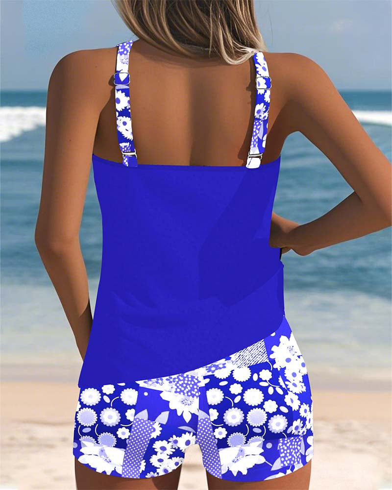 Women's tankini swimwear set featuring a stylish floral print and comfortable shorts, perfect for beach outings and poolside relaxation. 6