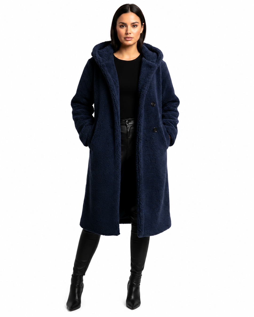 Women's Teddy Coat with Hood and Button Closure - Plush Relaxed Fit Winter Coat 0