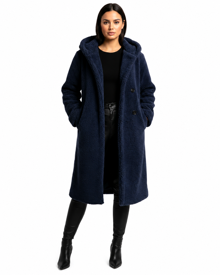 Women's Teddy Coat with Hood and Button Closure - Plush Relaxed Fit Winter Coat 0