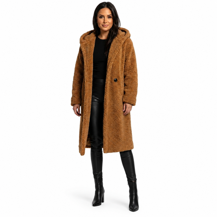 Women's Teddy Coat with Hood and Button Closure - Plush Relaxed Fit Winter Coat 1