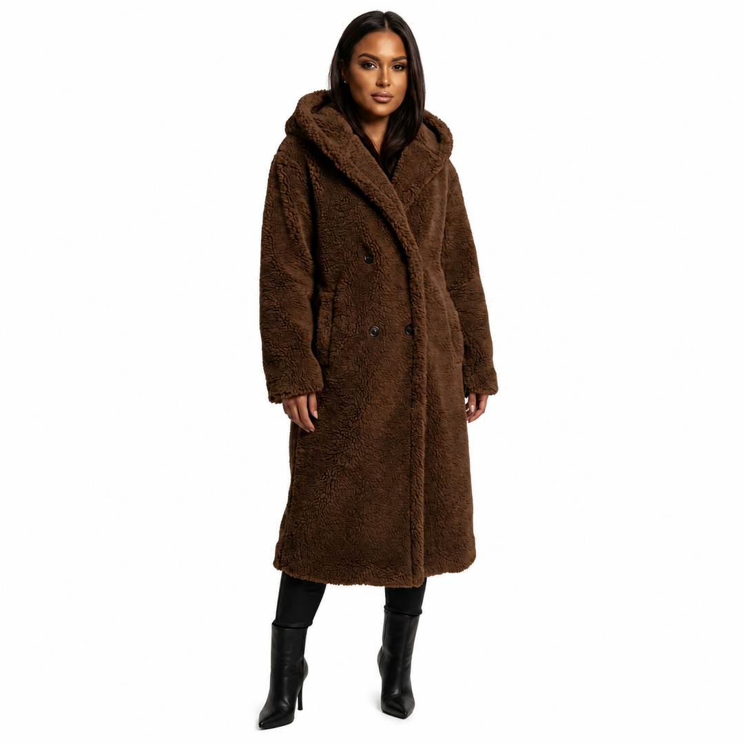 Women's Teddy Coat with Hood and Button Closure - Plush Relaxed Fit Winter Coat 2