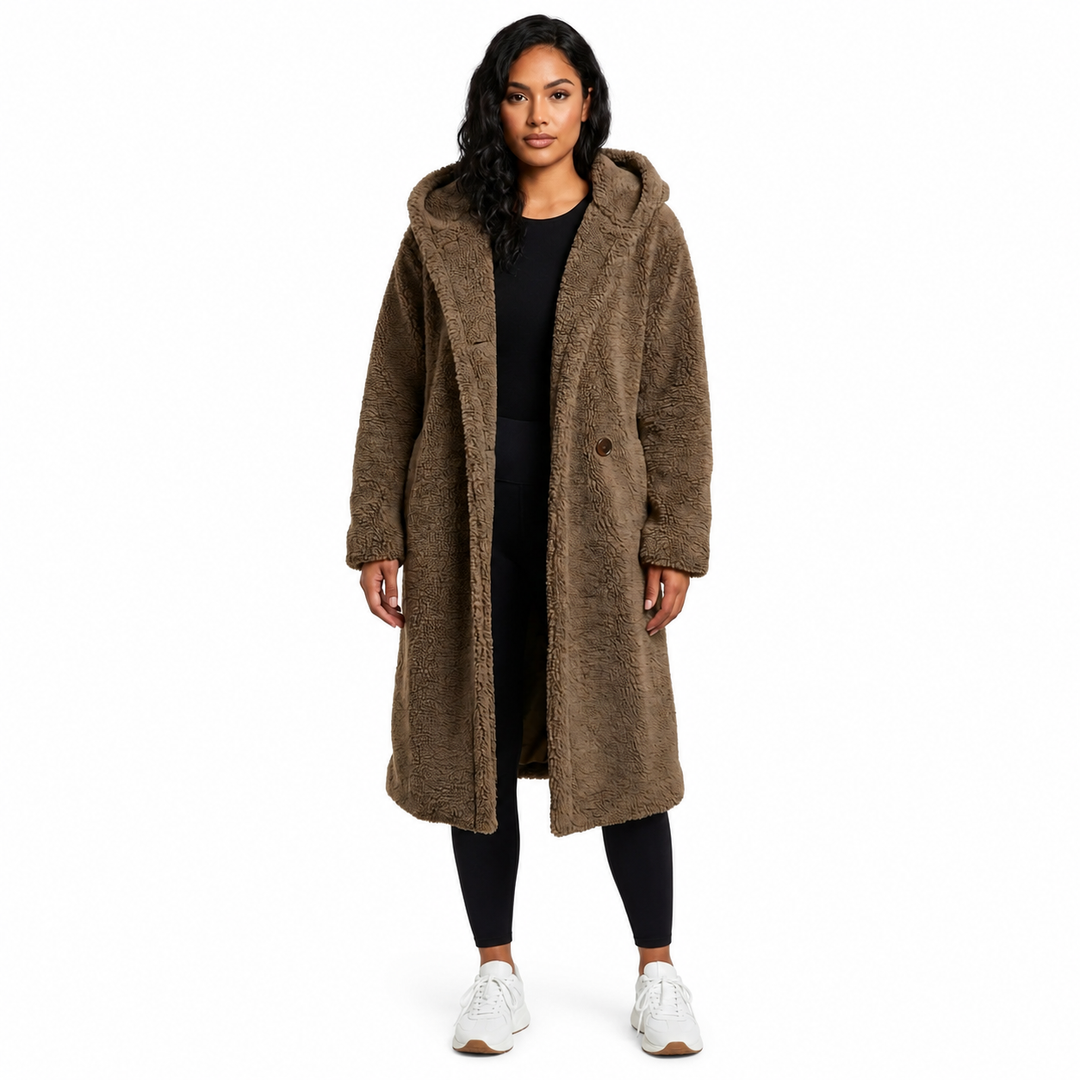 Women's Teddy Coat with Hood and Button Closure - Plush Relaxed Fit Winter Coat 3