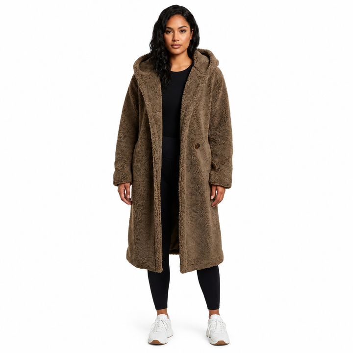 Women's Teddy Coat with Hood and Button Closure - Plush Relaxed Fit Winter Coat 3