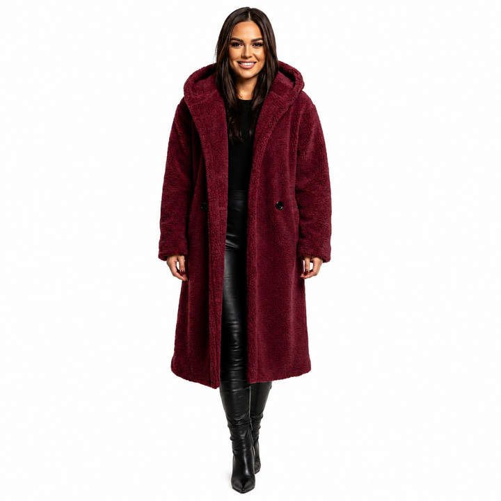 Women's Teddy Coat with Hood and Button Closure - Plush Relaxed Fit Winter Coat 4
