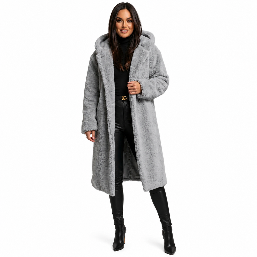 Women's Teddy Coat with Hood and Button Closure - Plush Relaxed Fit Winter Coat 8