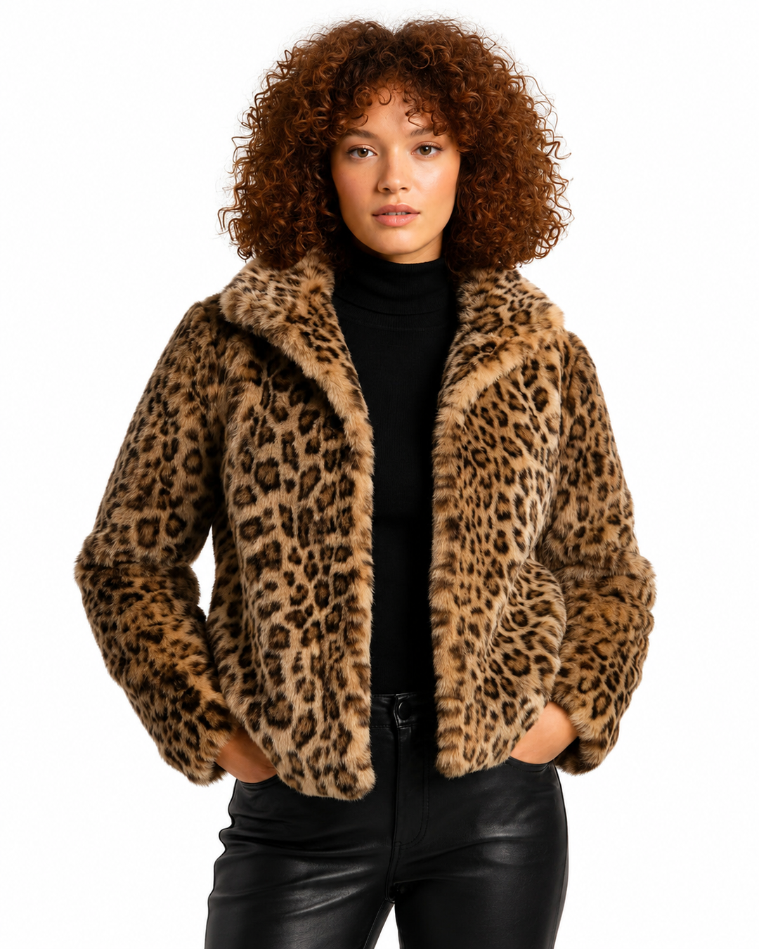 Women's Teddy Jacket with Plush Fabric – Relaxed Fit Leopard Print Outerwear for Fall/Winter 0