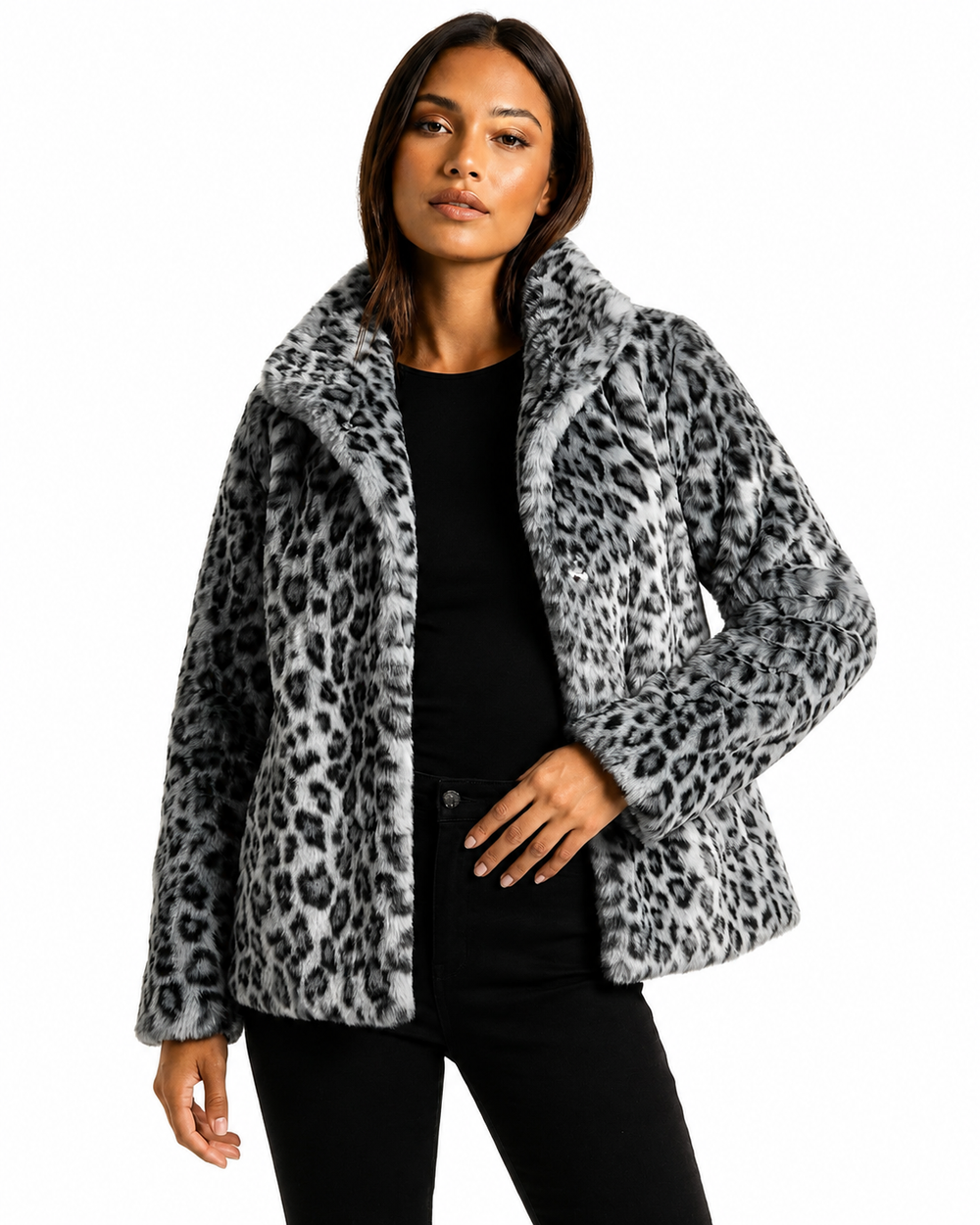 Women's Teddy Jacket with Plush Fabric – Relaxed Fit Leopard Print Outerwear for Fall/Winter 1