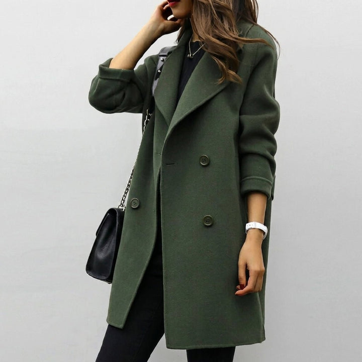 Women's Trench Coat with Double Breasted Closure and Notched Lapel – Mid-Length Winter Coat for Stylish Warmth 0