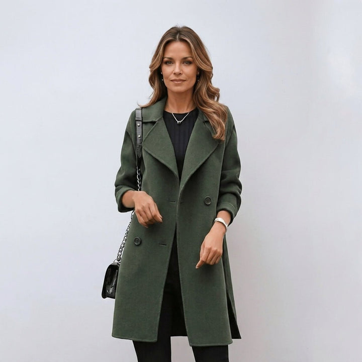 Women's Trench Coat with Double Breasted Closure and Notched Lapel – Mid-Length Winter Coat for Stylish Warmth 1
