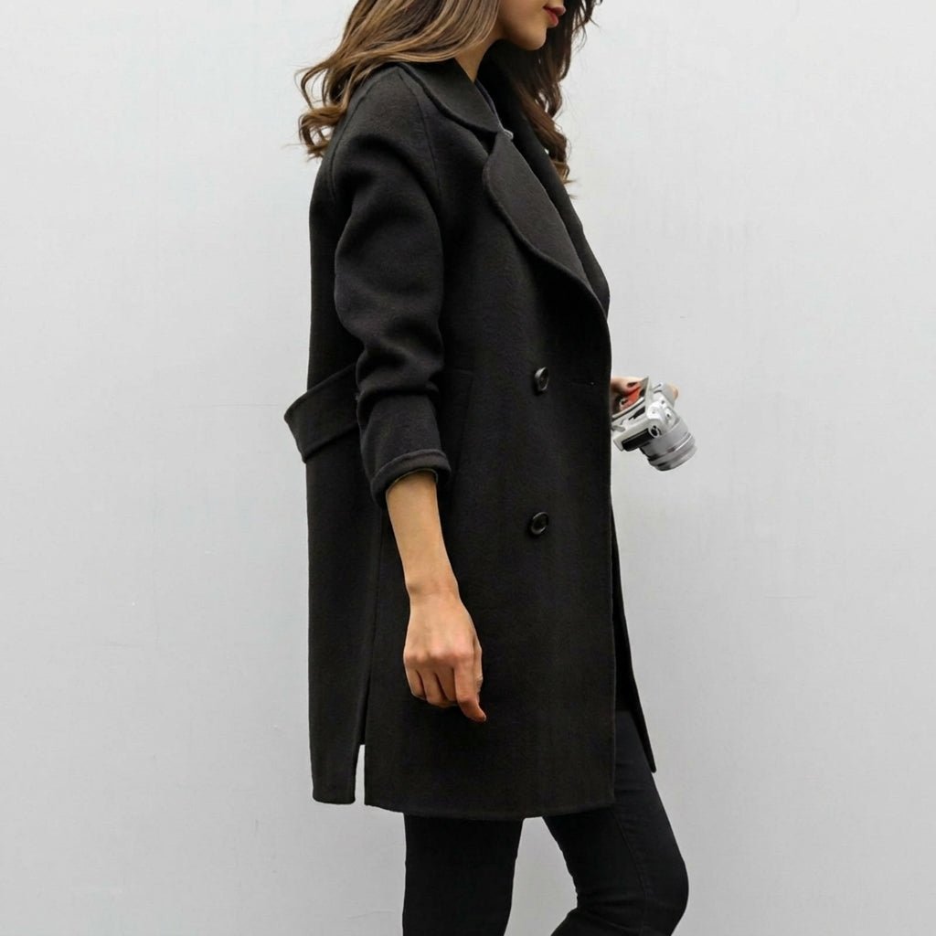 Women's Trench Coat with Double Breasted Closure and Notched Lapel – Mid-Length Winter Coat for Stylish Warmth 2