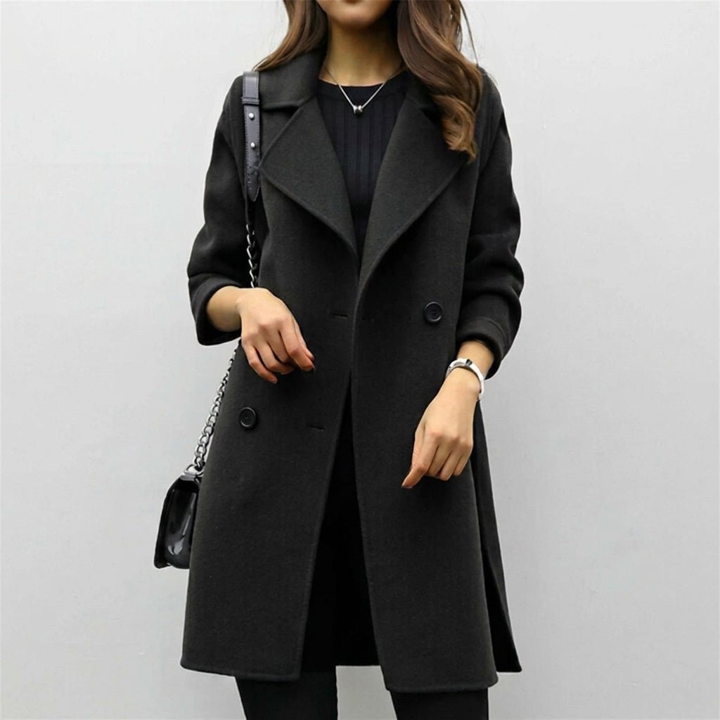Women's Trench Coat with Double Breasted Closure and Notched Lapel – Mid-Length Winter Coat for Stylish Warmth 3