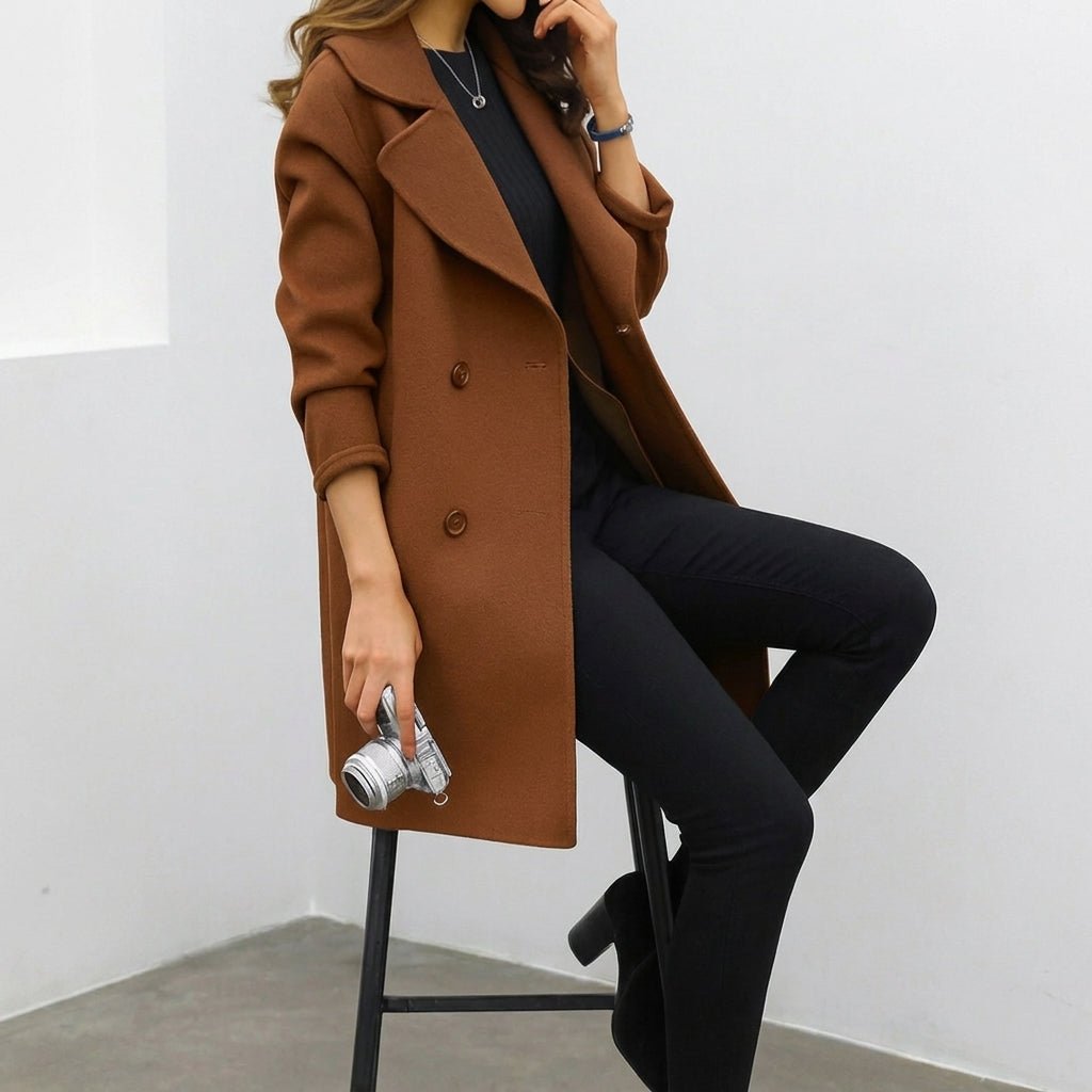 Women's Trench Coat with Double Breasted Closure and Notched Lapel – Mid-Length Winter Coat for Stylish Warmth 4