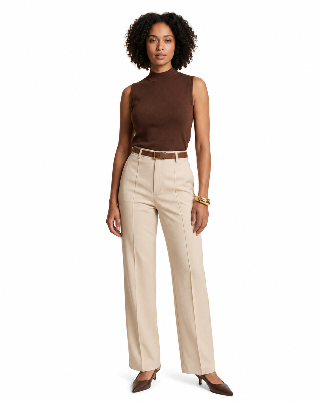 Women's Trousers High-Waisted Straight-Leg Tailored Fit with Hidden Zip – Light Beige 0